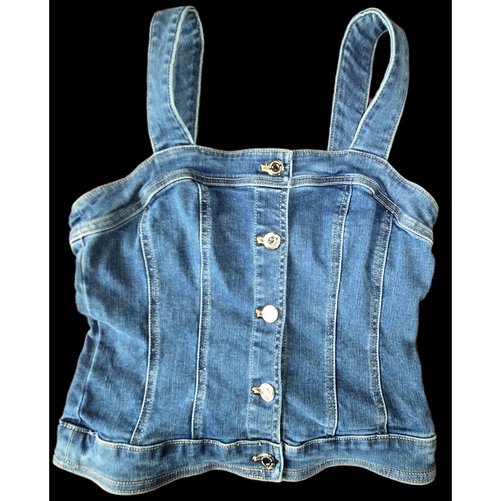 White House Black Market Blue Denim Corset Top Button Front Bodice Size 4